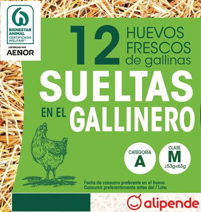 Huevos de gallinas sueltas en el gallinero Alipende 12u "clase m"