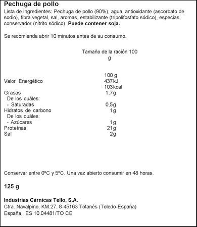 Pechuga de pollo en finas lonchas esencia Tello 125g