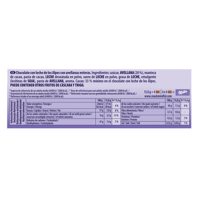 Chocolate con leche y avellanas enteras Milka 95g