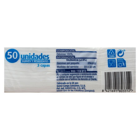 Servilletas Lanta 50 uds triple capa color blanco
