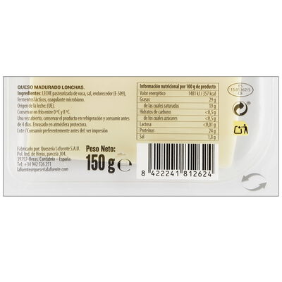 Queso sin lactosa en lonchas Lafuente 200g