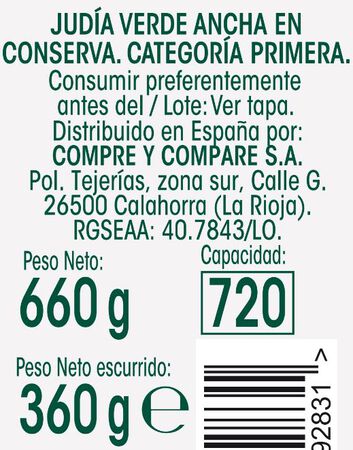 Judías verdes anchas sin gluten Alipende 360g