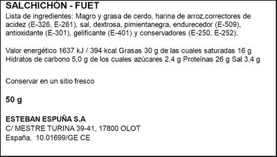 Fuet cañitas Minuets Espuña 50g