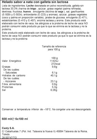 Helado sandwich Casty sin lactosa nata 6 uds