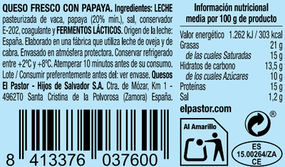 Queso rulo El Pastor 100 gr con Papaya
