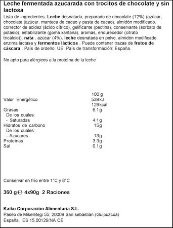 Yogur griego desnatado sin lactosa Kaiku ligero Stracciatella 4x90g