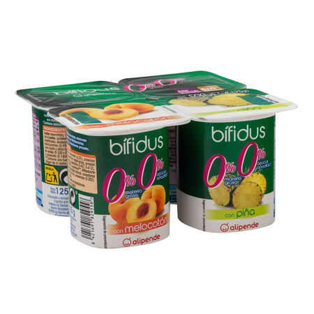 Bífidus Alipende sin azúcar añadido pack 4 melocotón y piña