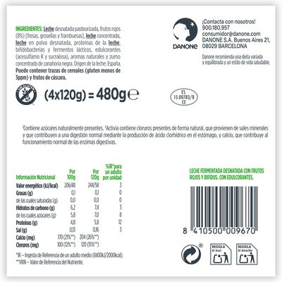 B&iacute;fidus probi&oacute;tico Activia 0% pack 4 frutos rojos