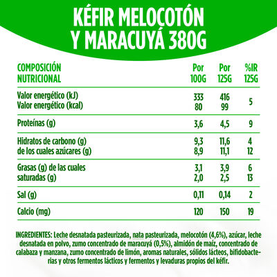 Kefir activia con sabor a melocot&oacute;n y maracuy&aacute; 380g Activia