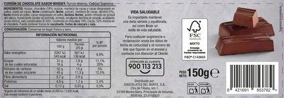 Pralin&eacute; de chocolate al whisky Alipende 150g