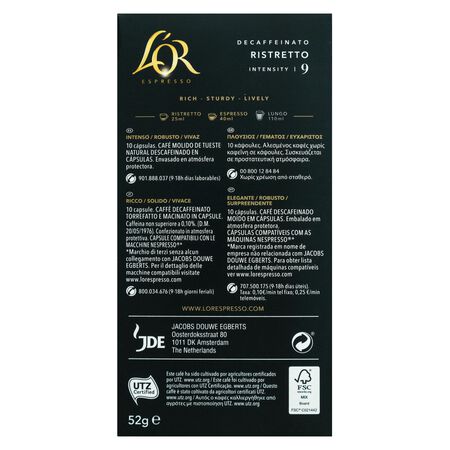 Café descafeinado espresso ristretto L'Or 10 capsulas