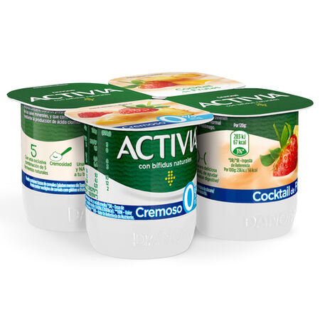 Bífidus Activia 0% pack 4 cocktail de frutas