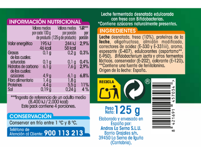 Bífidus Alipende sin azúcar añadido pack 4 fresas