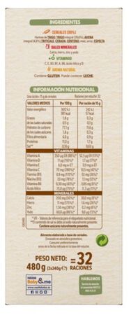 Alimento infantil papilla sin az&uacute;car a&ntilde;adido 8 cereales Nestl&eacute; 480g