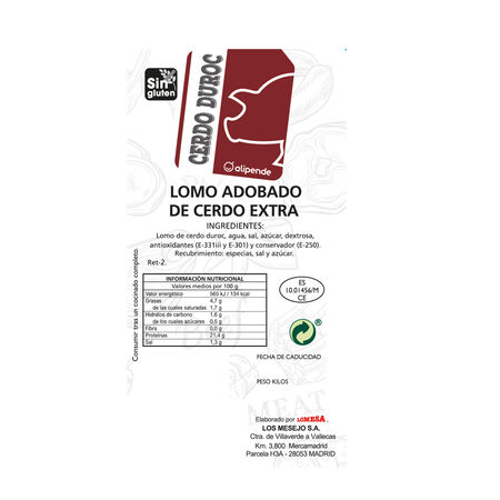 Cinta de lomo de cerdo duroc adobada por media pieza de peso aprox 1,4kg