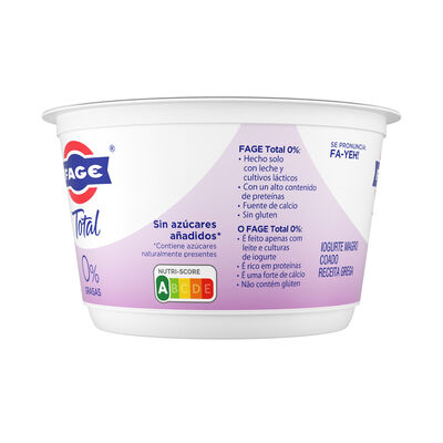 Yogur colado sin az&uacute;car a&ntilde;adido receta griega Fage 0% materia grasa 450g