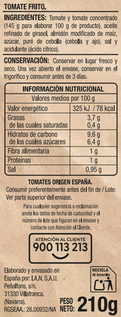 Tomate frito origen nacional sin gluten Alipende p3 210g