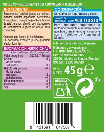 Chicles hierbabuena s/gluten s/az&uacute;car Alipende 45g