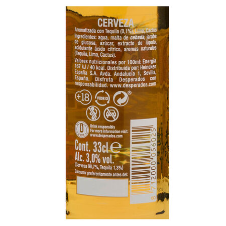 Cerveza con tequila Desperados Lima botella 33cl 