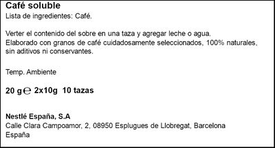 Caf&eacute; soluble natural intensidad 8 Nescaf&eacute; 10 sobres