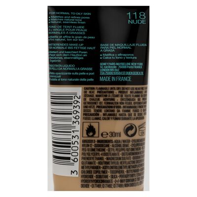 Base de maquillaje Maybelline Fit Me! Matte + Poreless 118