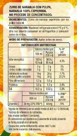 Zumo de naranja 100% exprimida con pulpa Aipende 1L
