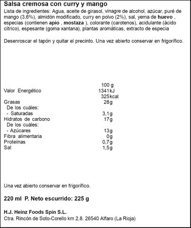 Salsa con curry y mango Heinz 220ml