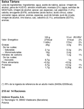 Salsa t&aacute;rtara Calv&eacute; 210ml