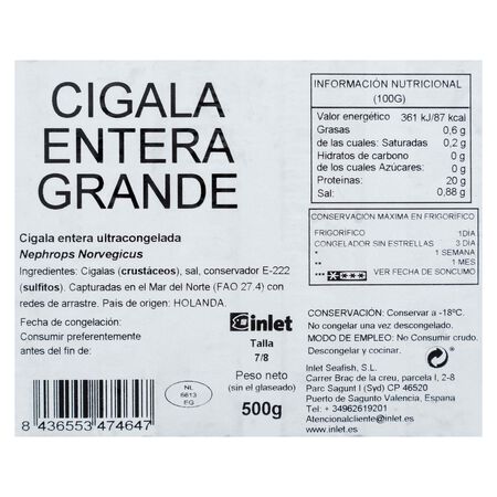 Cigala entera Exkimo 500g grande 7/8
