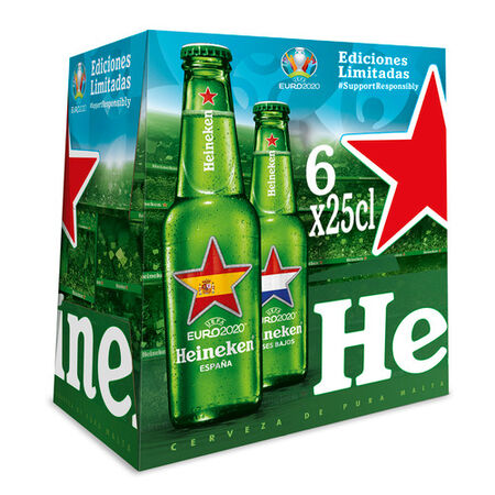 Cerveza rubia especial Heineken pack 6 botellas 25cl
