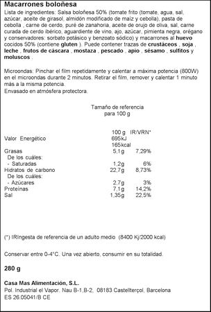 Macarrones a la boloñesa Casa Mas 280g
