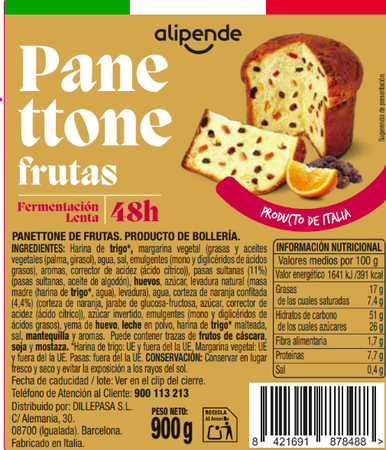 Panettone con frutas fermentaci&oacute;n lenta Alipende 900 g