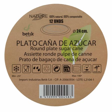 Platos de caña de azúcar Betik 12 uds diámetro 24cm