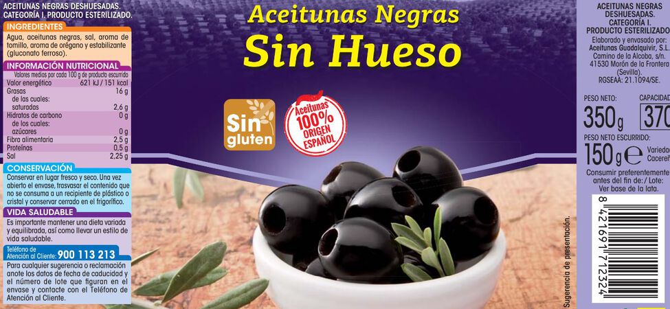 Aceitunas negra sin hueso Alipende 150g