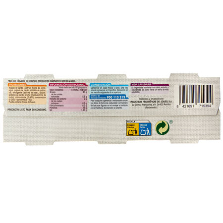 Pate de higado de cerdo con textura gruesa Alipende pack 3