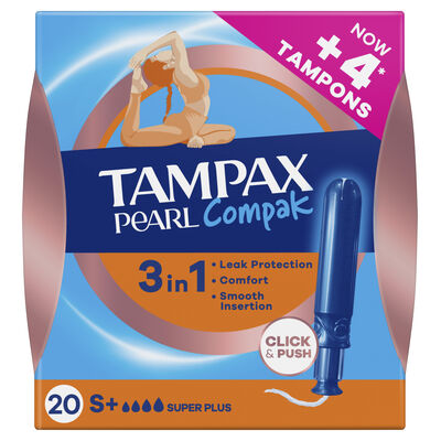 Tamp&oacute;n con aplicador pearl compak Tampax super plus 20 unidades