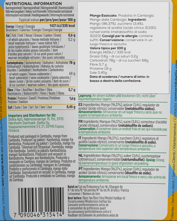 Mango deshidratado Soft Chewy con textura suave y masticable 60g