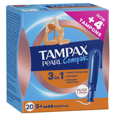 Tamp&oacute;n con aplicador pearl compak Tampax super plus 20 unidades