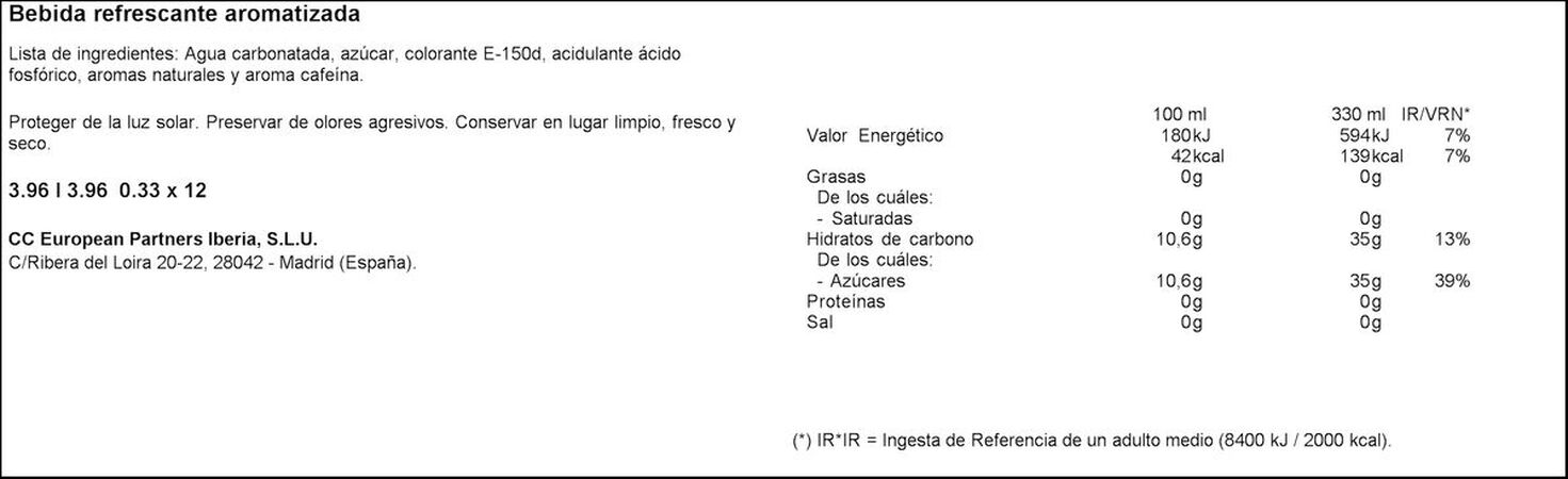 Refresco cola Coca-Cola lata pack 12 33cl