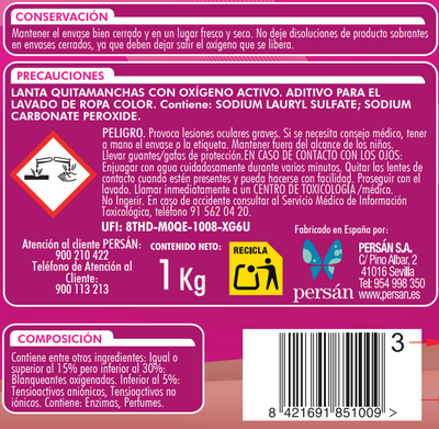 Quitamanchas oxigeno activo en polvo Lanta 1kg para ropa de color