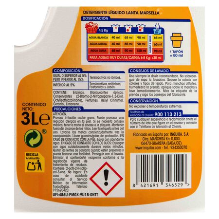 Detergente líquido Lanta 46 lavados jabón de Marsella