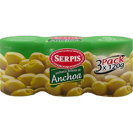 Aceituna rellena de anchoa Serpis pack3 50g