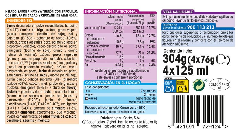 Helado cono Alipende 4 uds nata-turrón