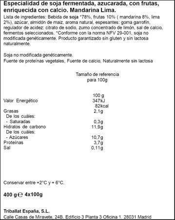 Postre Sojasun pack 4 mandarina y lima