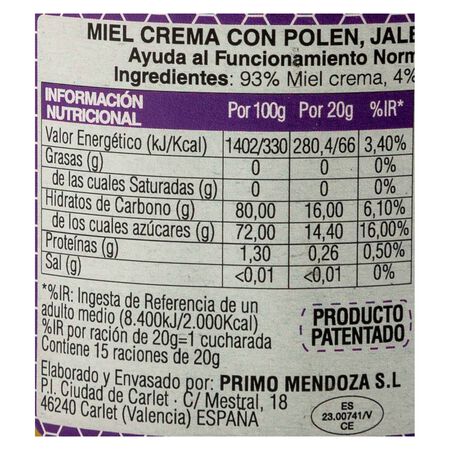 Miel de textura cremosa apienergy 300g con polen de flo