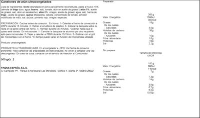 Canelones La Cocinera at&uacute;n 500g