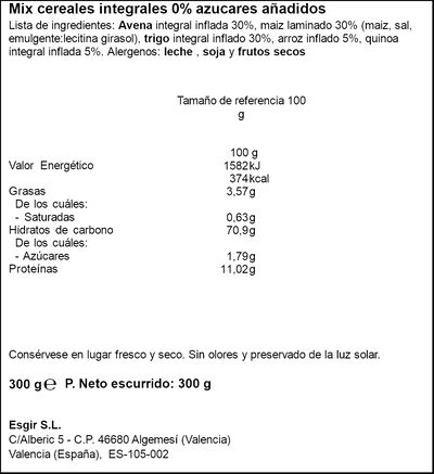 Mix de cereales sin azúcar añadido Esgir 300g