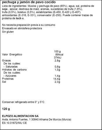 Pavo con trufa y boletus ElPozo 120g+20gr