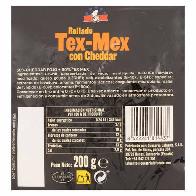 Queso rallado Tex-Mex Lafuente 200 gr Cheddar