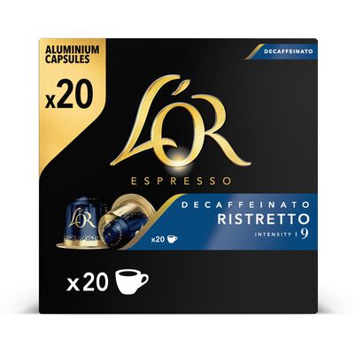 Café descafeinado ristretto intensidad 9 L&acute;or 20 caps.
